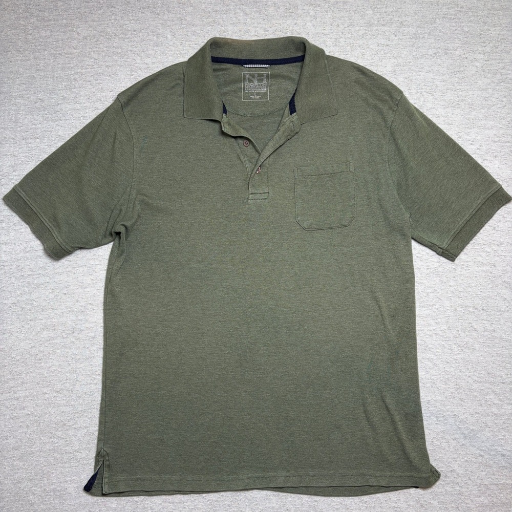 North Hudson Mens Polo Shirt Large Olive Green Performance‎ Pocket Casual Good
